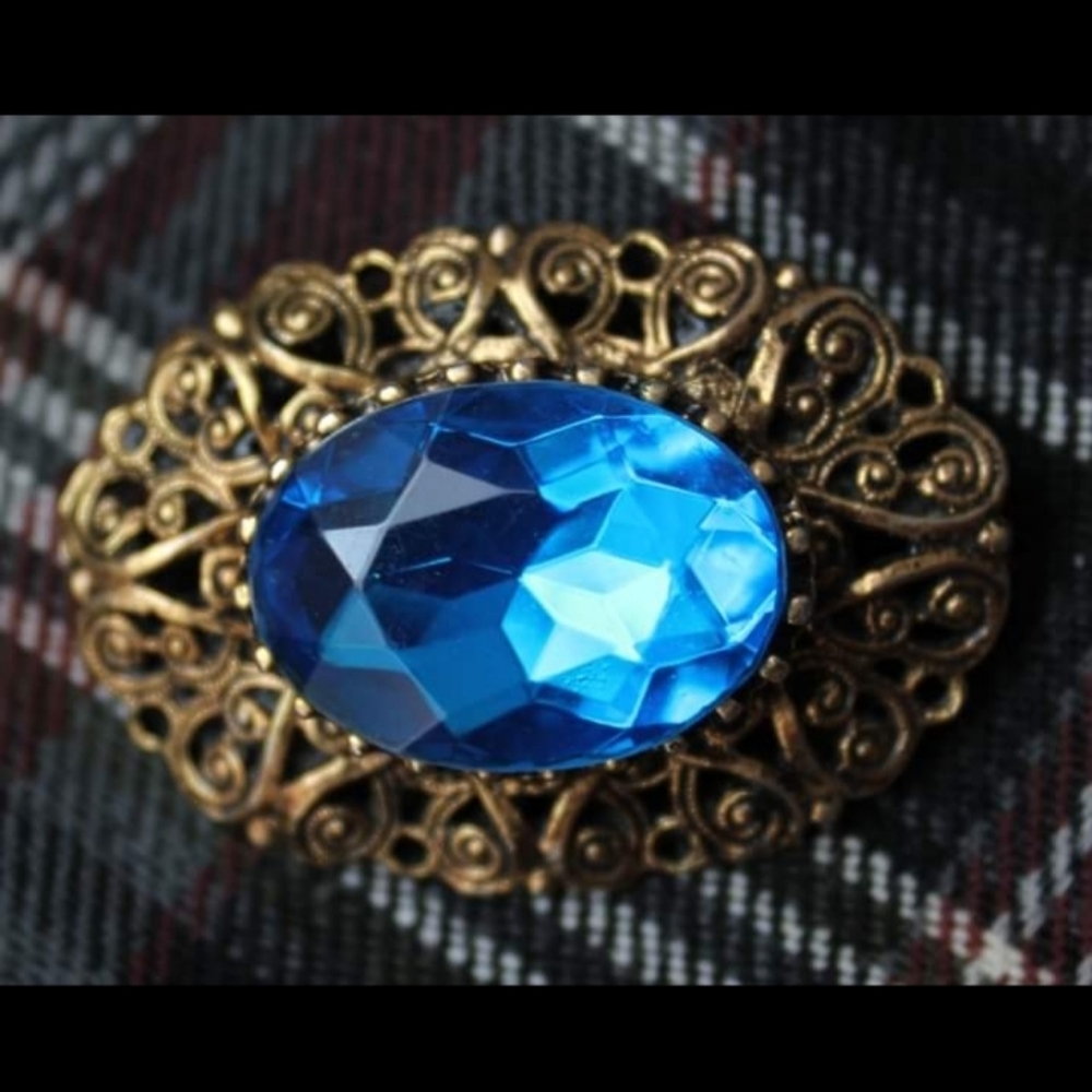 Vintage Blue Glass Art Nouveau Brooch Pin
